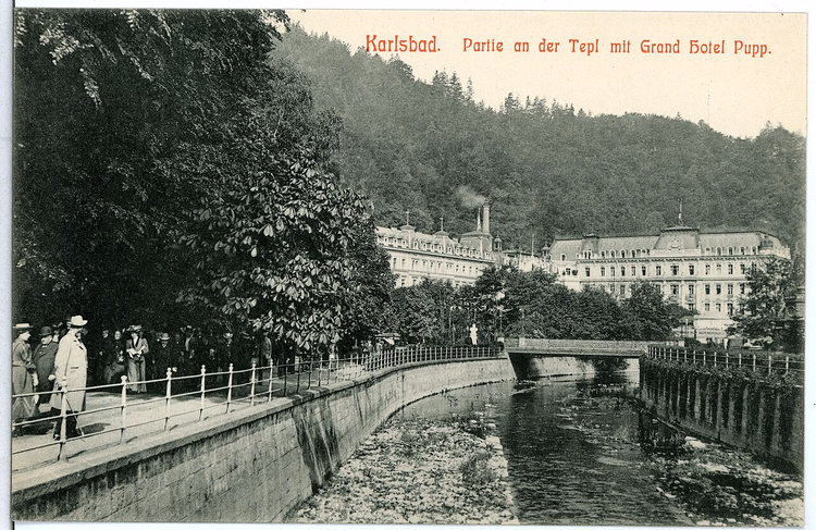 Karlovy Vary'de Teplá kıyısı, eski kartpostal