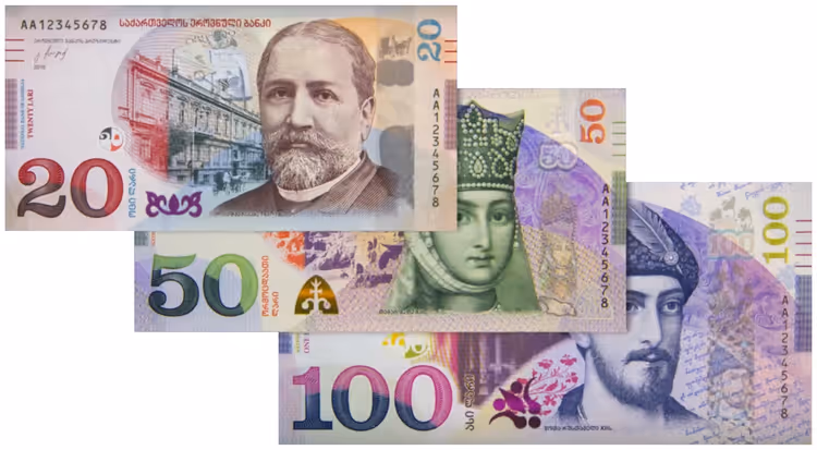 Georgische Lari-Banknoten 20, 50 und 100