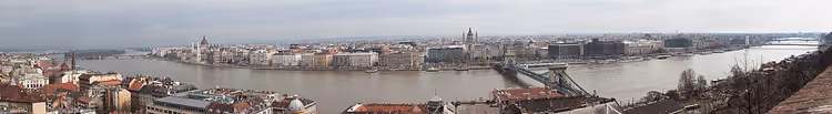 Панорама Пешта через Дунай с мостами
