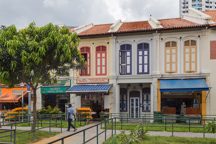 Little India'da Kerbau Road'daki renkli dükkân evleri