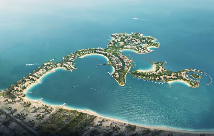 Luftfoto av Al Marjan Island med laguner