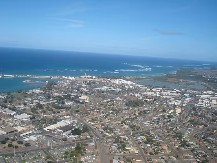 Kahului, Maui from above, harbor and ocean
