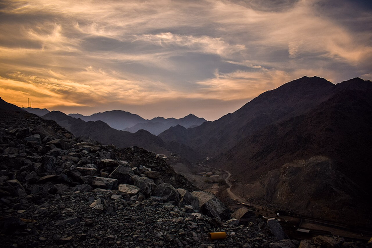 Hajar-fjellene i Fujairah ved solnedgang