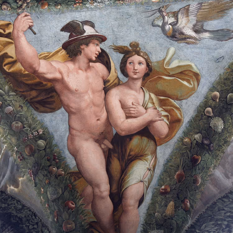 Merkür ve Psyche'nin yer aldığı Aşk Tanrısı ve Psyche Loggiası freski