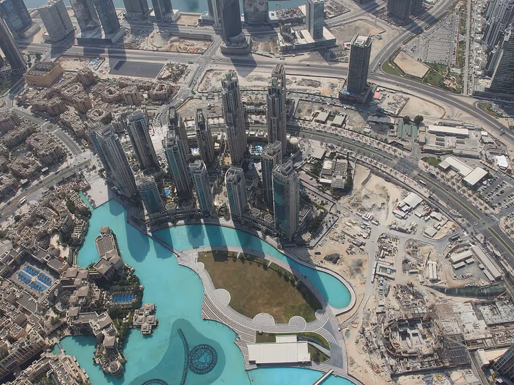 Luchtfoto van Burj Park in Dubai