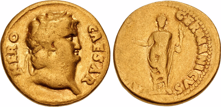 Gull aureus fra Nero med strålende figur