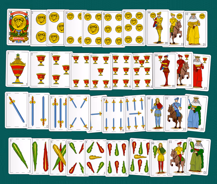 Испанская колода из 40 игральных карт четырёх мастей