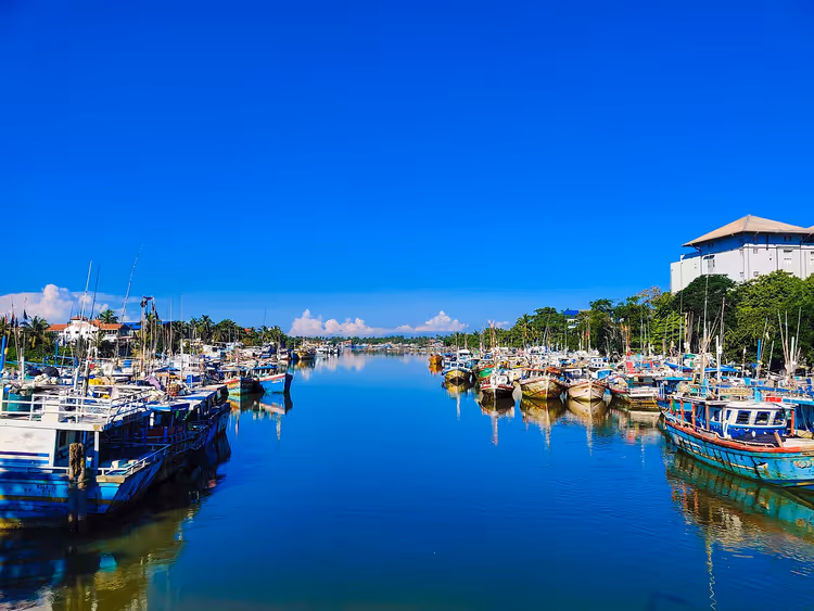 Lagune von Negombo mit Booten in Sri Lanka