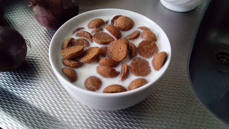 Petits biscuits kruidnoten accompagnés de lait dans un bol blanc