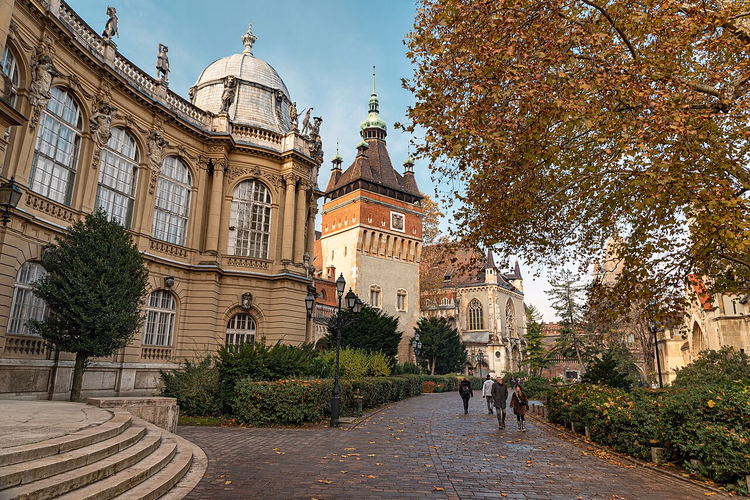 Barockflügel und Turm der Burg Vajdahunyad im Herbst