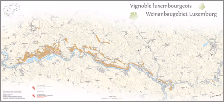 Kaart van de Luxemburgse wijngaarden in het Moezeldal