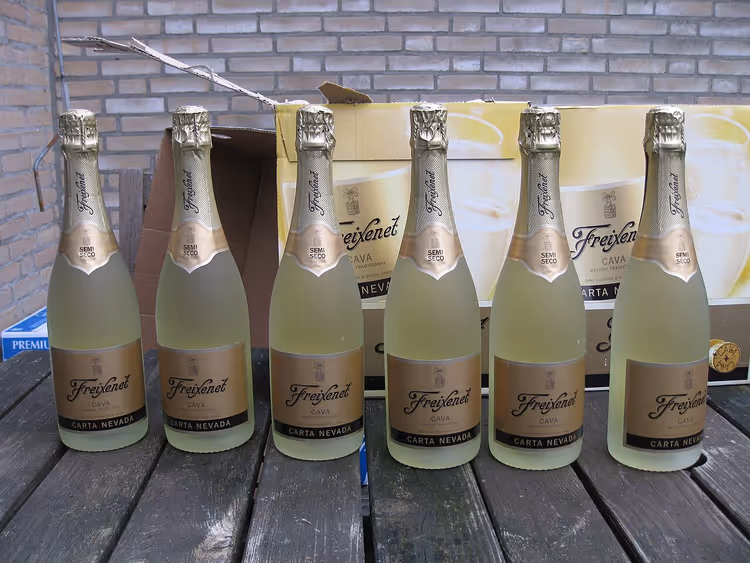 Flaskor Freixenet Carta Nevada cava på ett träbord