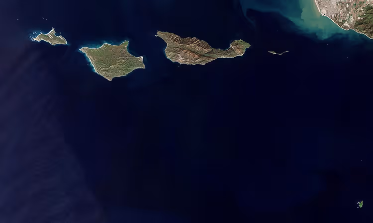 Satellietbeeld van de Channel Islands voor de kust van Californië