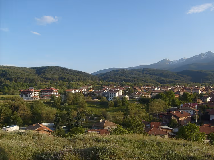 Панорама села Добриниште на фоне гор