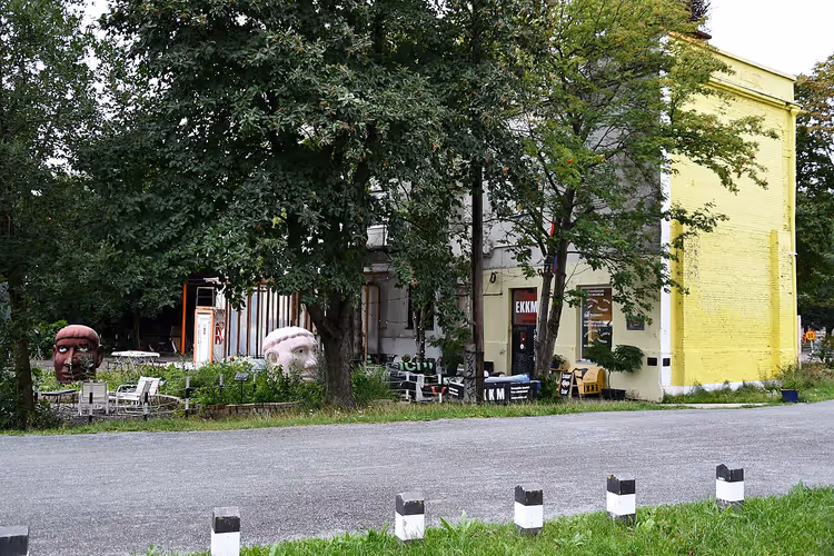 Gårdsplassen til Det estiske museet for samtidskunst med trær