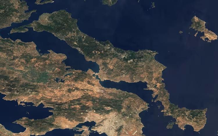 Satellietbeeld van het eiland Euboea in Griekenland
