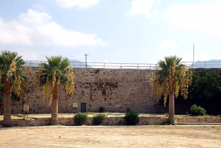 Kyrenia slottsmur med palmer