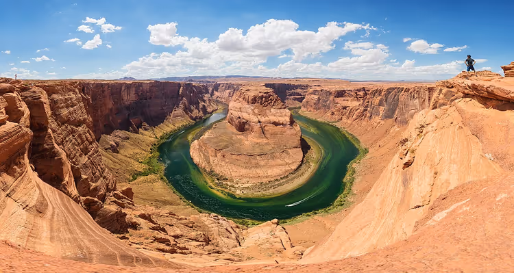 Horseshoe Bend aan de Colorado River tussen de rotsen