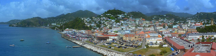 Grenada, limanın üzerindeki tepelerde St. George's