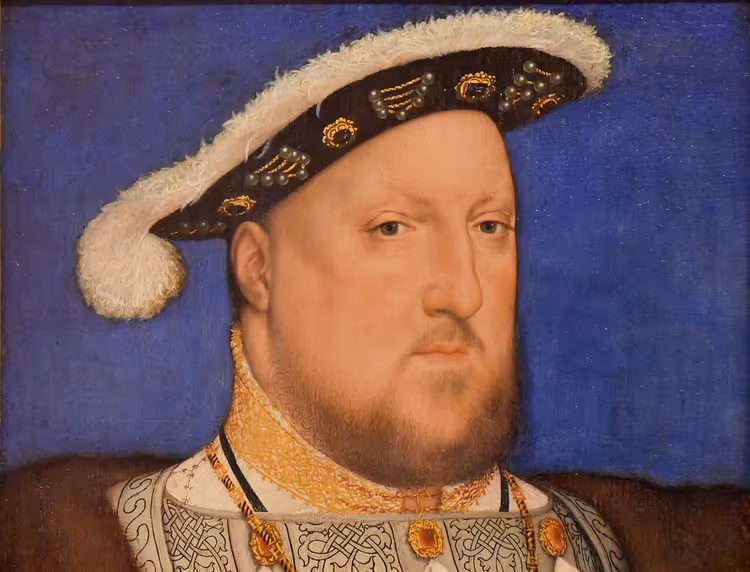 Portret van koning Henry VIII met een zwarte gevederde kap