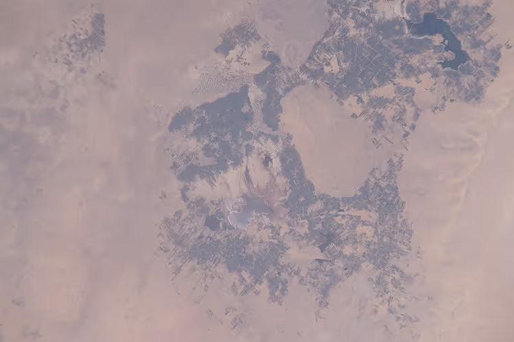 View from space: Egypt's desert, an oasis with fields and a lake