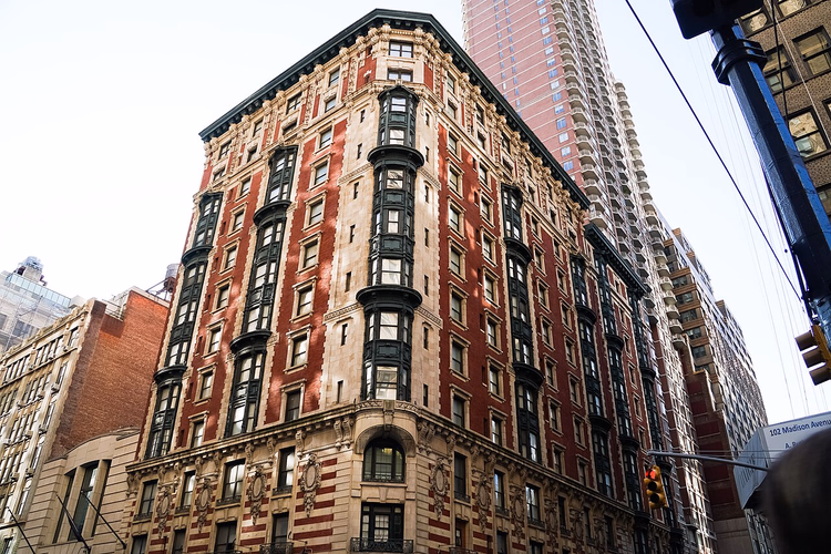 James NoMad hotel facade with bay windows