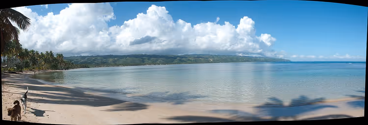 Strand von Las Terrenas mit Palmen und einer Bucht