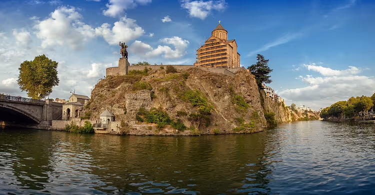 Metekhi Church on a rocky hill above the river
