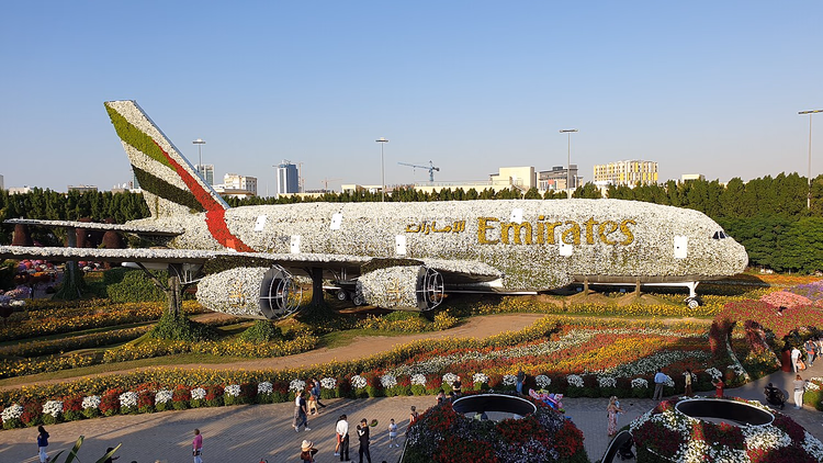 Цветочный самолёт Emirates в парке цветов Дубая