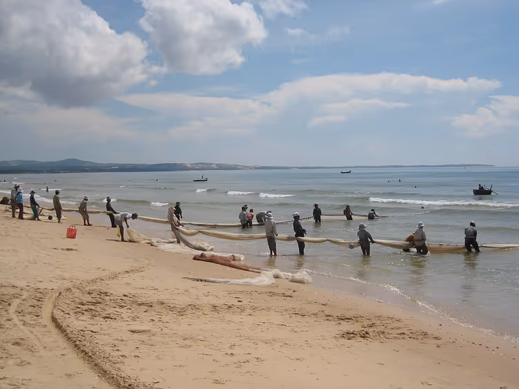 Mui Ne Plajı'nda ağ çeken balıkçılar