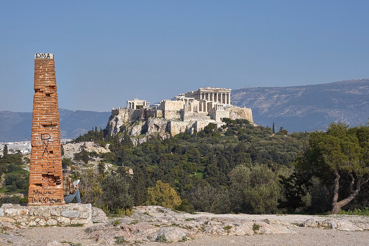 Zicht op de Akropolis vanaf de Pnyxheuvel