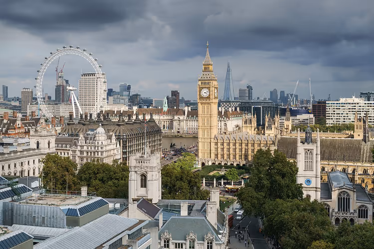 Skyline von London mit Big Ben und dem Riesenrad