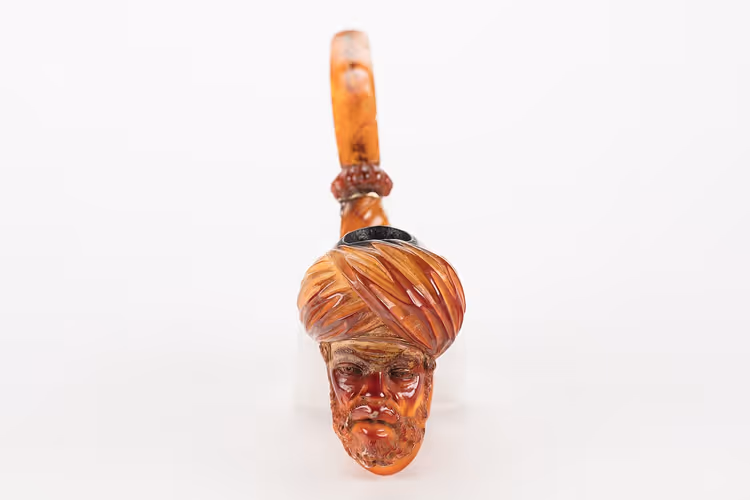 Utskåret meerschaum-pipe med hodet til en mann med turban