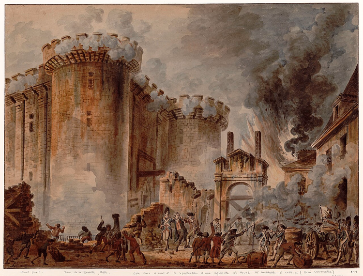 أبراج قلعة الباستيل أثناء اقتحامها عام 1789