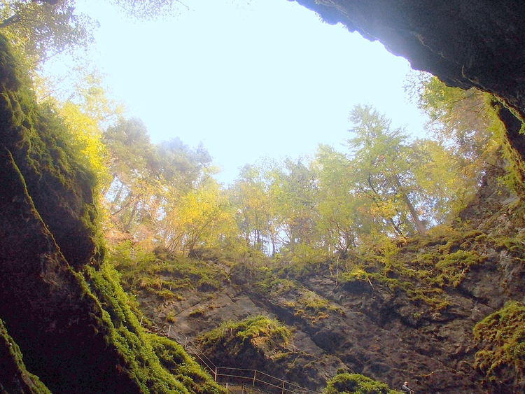 Loddrett inngangssjakt i Scărișoara-grotten