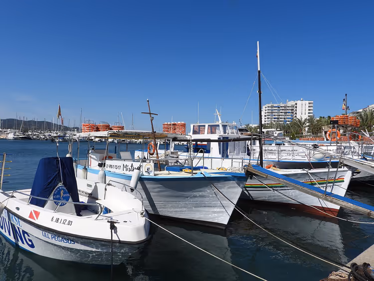 San Antonio marinasında tekneler ve yatlar