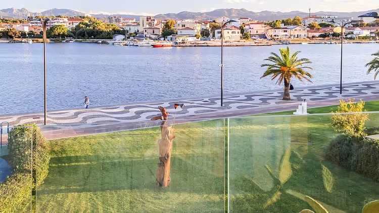 lungomare di Olbia con una palma e il mare