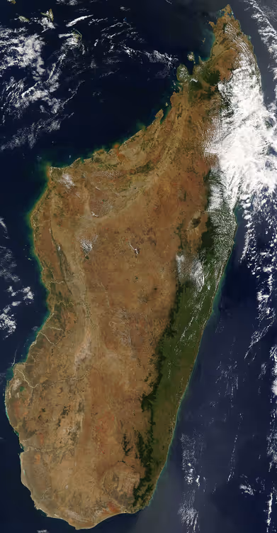 Madagaskar-øya i et satellittbilde fra verdensrommet