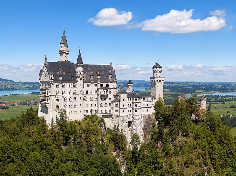 Schloss Neuschwanstein auf einem Felsen im Wald