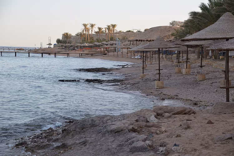 Пляж с соломенными зонтами в Шарм-эль-Шейхе