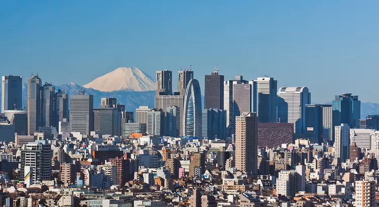 Wolkenkratzer in Shinjuku und der Fuji am Horizont