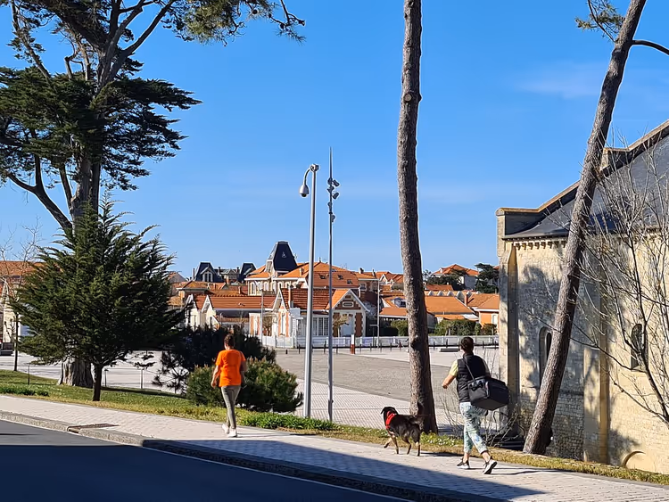 Mensen met honden op een straat in Soulac-sur-Mer