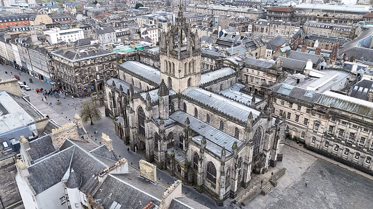 Aerial view of St Giles' Cathedral in Edinburgh