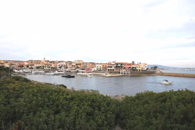 Liman ve teknelerle Stintino panoraması