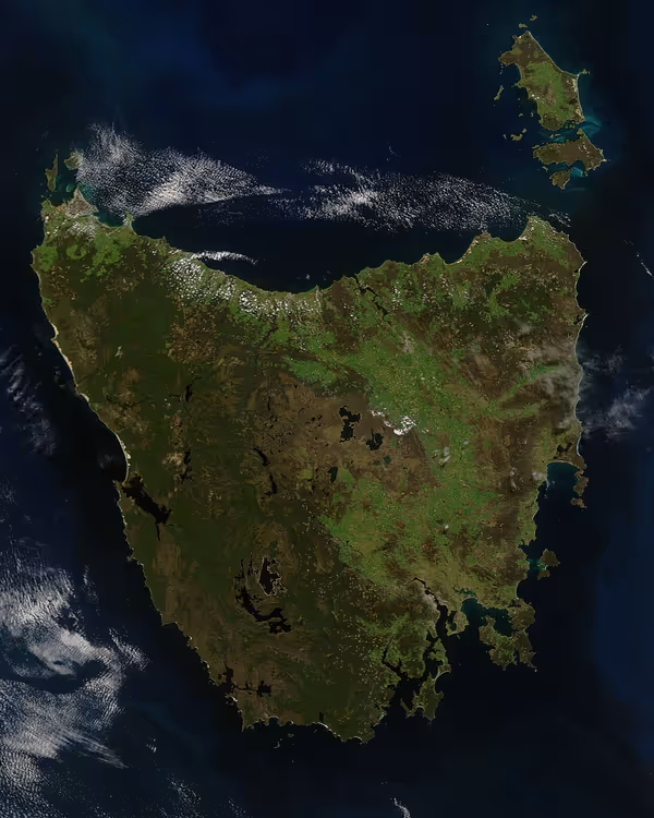 Satellietbeeld van het eiland Tasmanië vanuit de ruimte