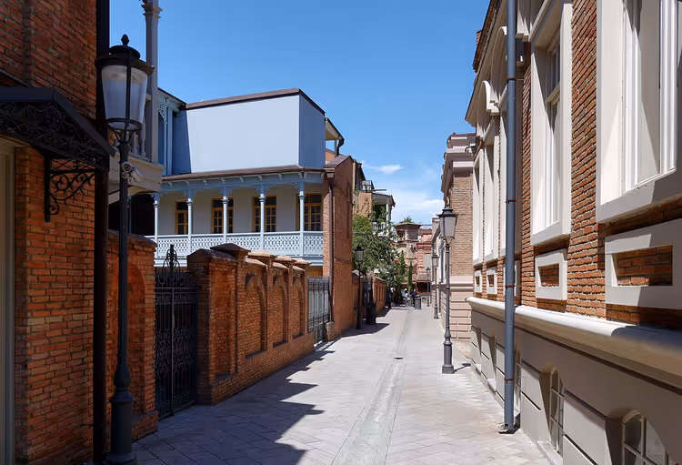 Shavteli Street with brick houses and balconies