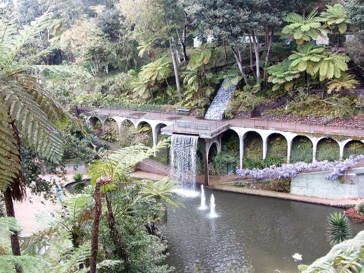 Fossen i Monte Palace-hagen med en dam