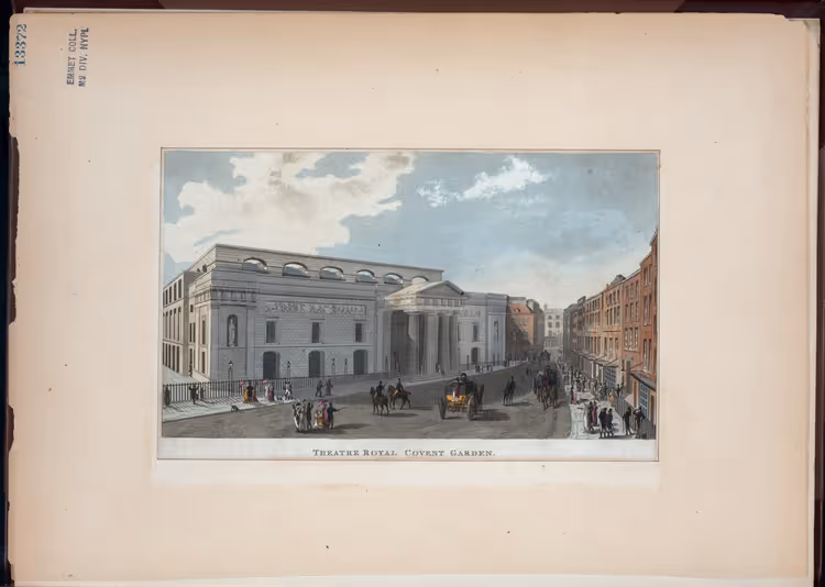 Covent Garden Tiyatrosu ve sokağı gösteren gravür