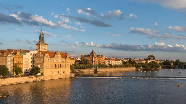 Vltava embankment in Prague at sunset