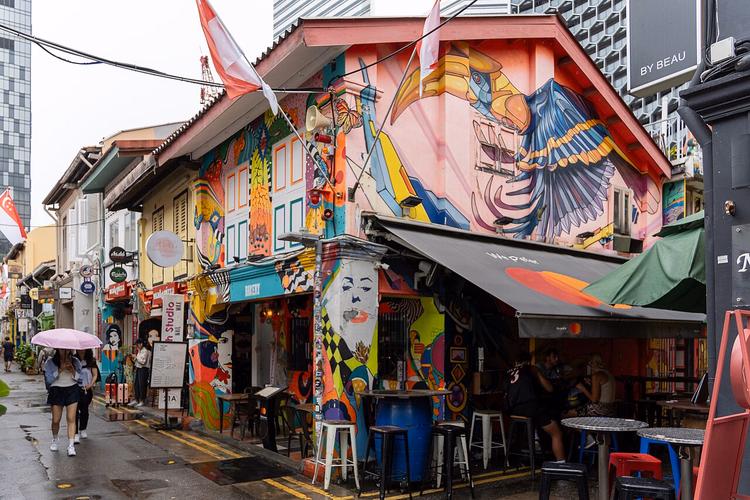 Ladenhäuser mit Wandmalereien in der Haji Lane